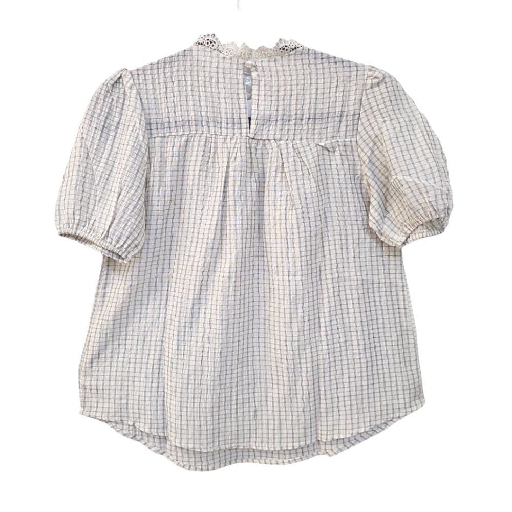 NWT Mine Womens White Plaid Lace Top Size M Blouse - Picture 3 of 4
